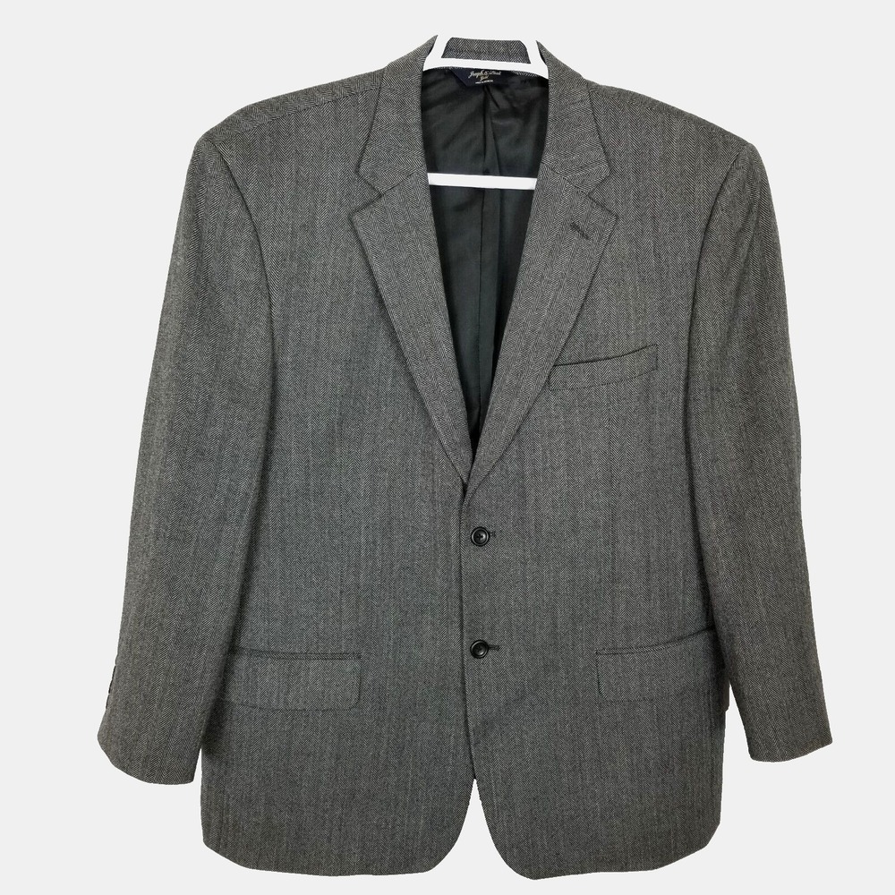 Joseph Feiss Gold Men 100% Lambs Wool Blazer 46‎ R  Gray Herringbone Sport Coat